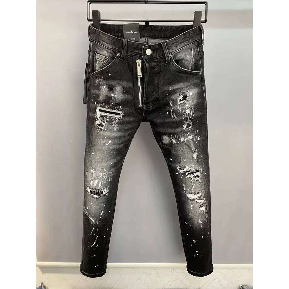 Marque de mode hommes jean Denim pantalon trou mince crayon pantalon boutons en métal vêtements de fête classiques à la mode noir Z260227