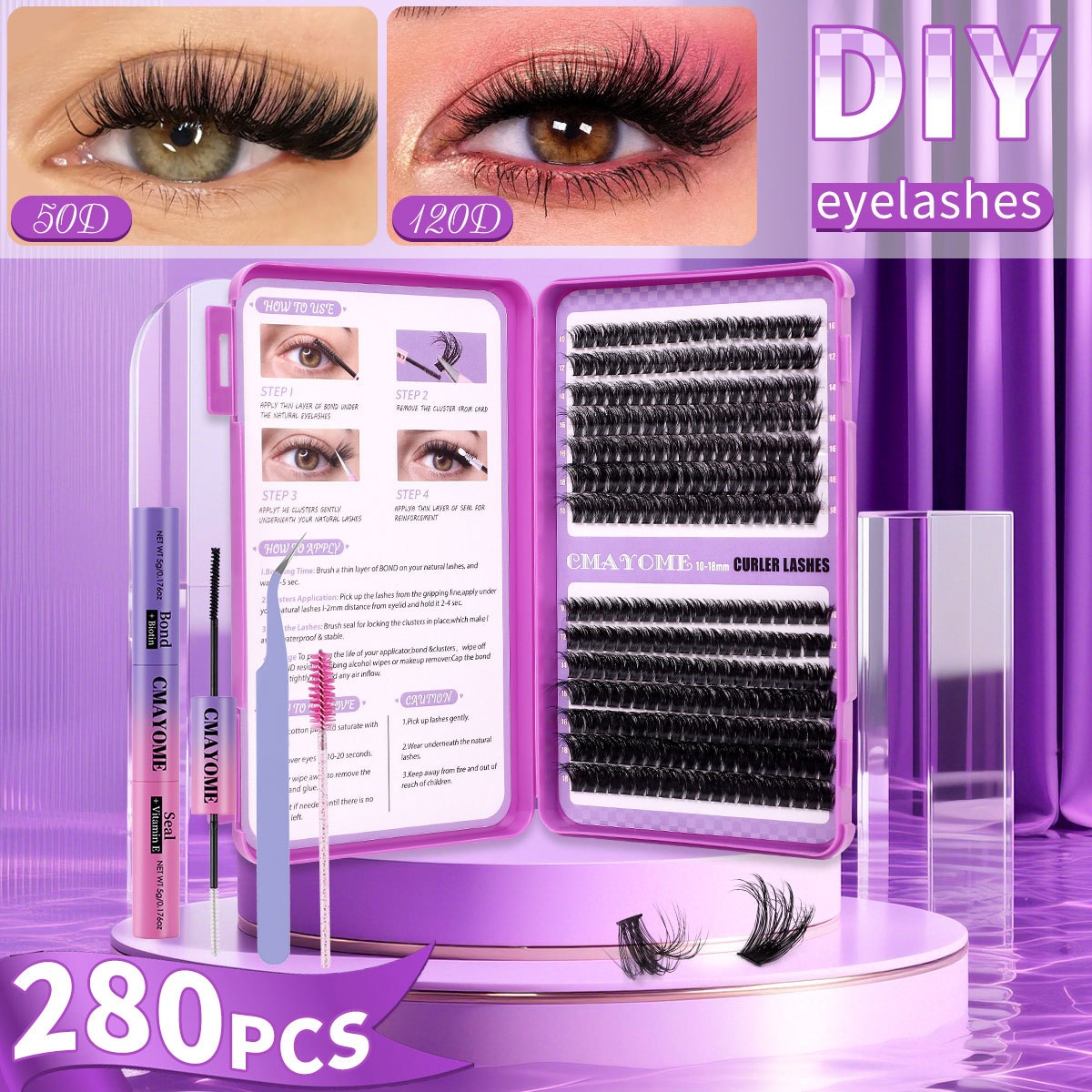 DIY Individual Eyelashes Thick Fluffy D Curled DIY Cluster Lashes Kit with Lash Bond & Seal Handmade Reusable Cluster Segmented Eyelash Extension-image-1095672873