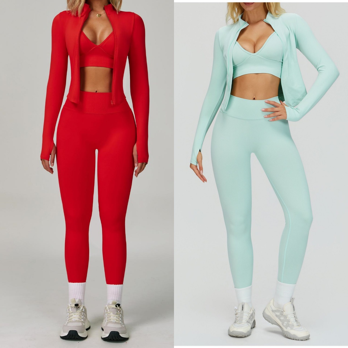 A1073 Col montant fermeture éclair à manches longues taille serrée veste de Yoga femme mince à séchage rapide Shorts de Fitness pantalons de cour