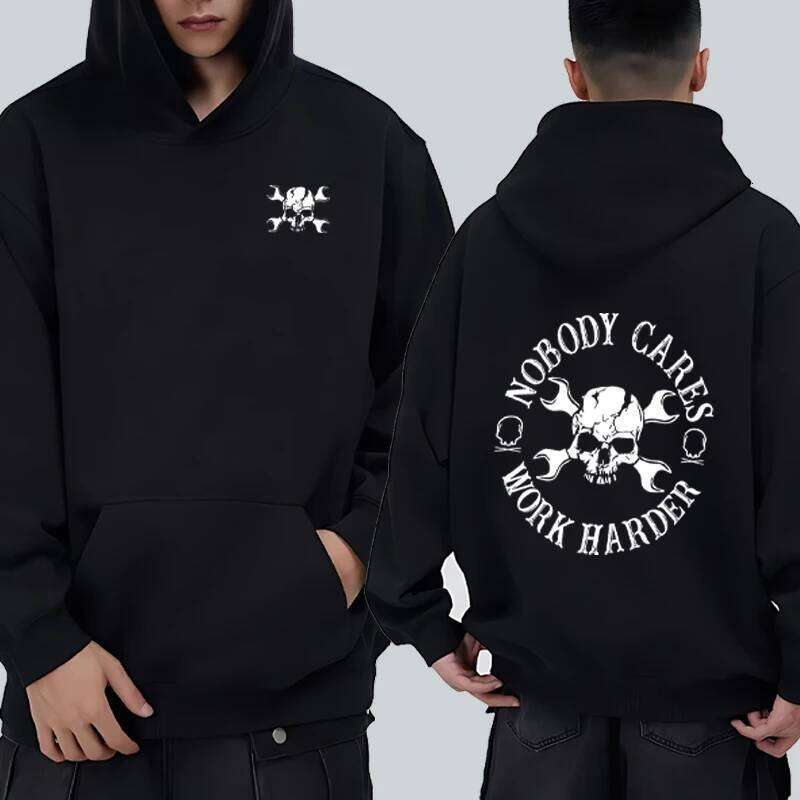 Nobody Cares, Work Harder Skull imprimé Sweat à capuche Hommes femmes vintage Pull à manches longues surdimensionné Sweat-shirt décontracté stree