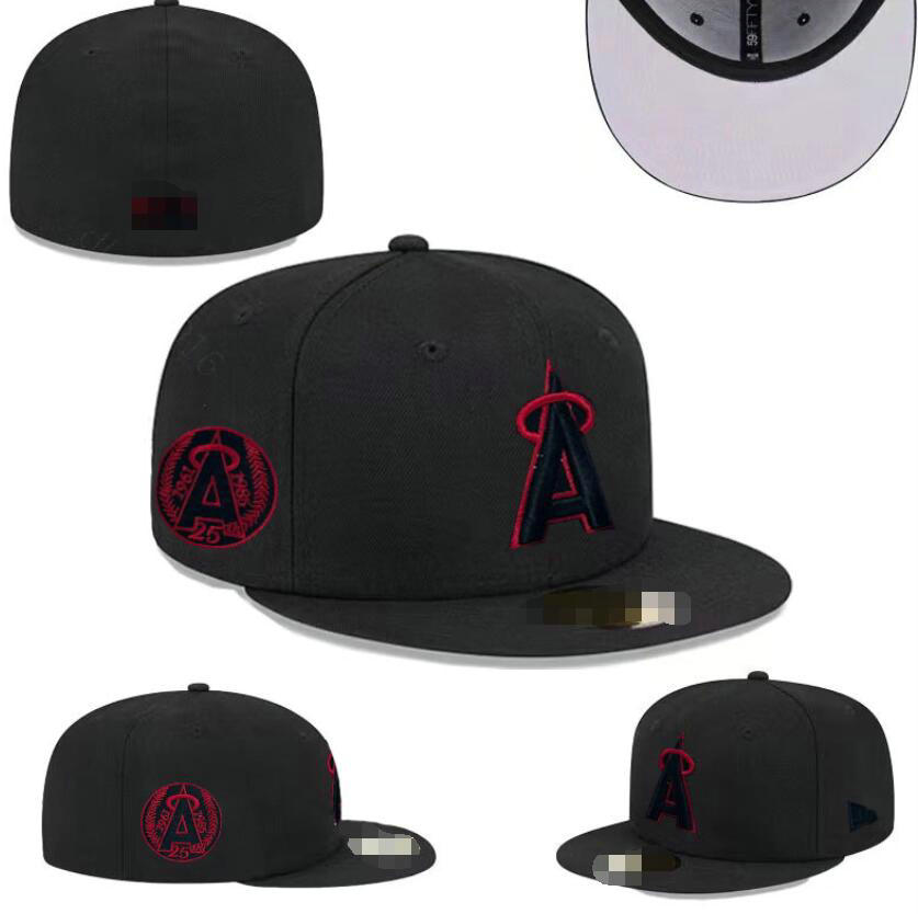 Baseball 2025 Mens Angels Baseball Team 2024 World Series Champions Full Closed Caps Summer Letter Bone Black Color Casual Sport Flat Fitted Hats a0