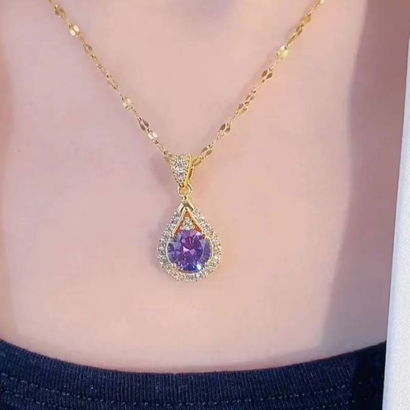 Fashion Water Drop Pendant Necklace For Women Elegant Light Clavicle Chain Simple All-match Daily Commute Jewelry Gift-image-1103936582