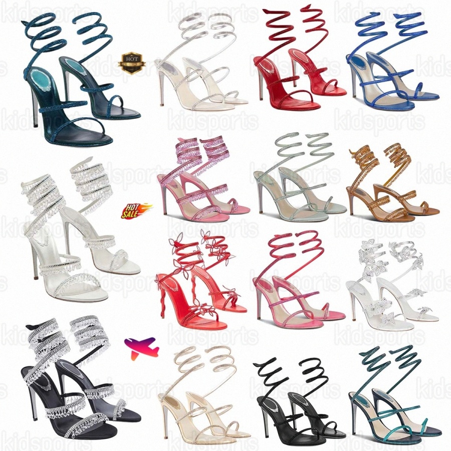 Spiral Designer Mode Clouté Spiral Cheville Cristal Stiletto Sandales Robe Chaussures Strap Party 95mm Cleo Talons Hauts Femmes Bleu Profond Bour