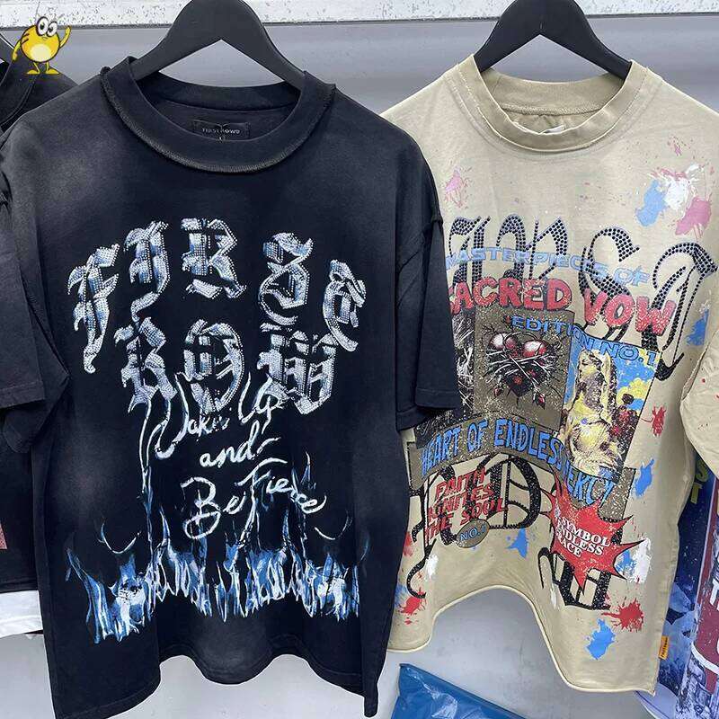 Crewneck Washed Vintage Good Quty FIRST ROW T Shirt Men Woman High Strt New Casual Spring Summer Top T L26820
