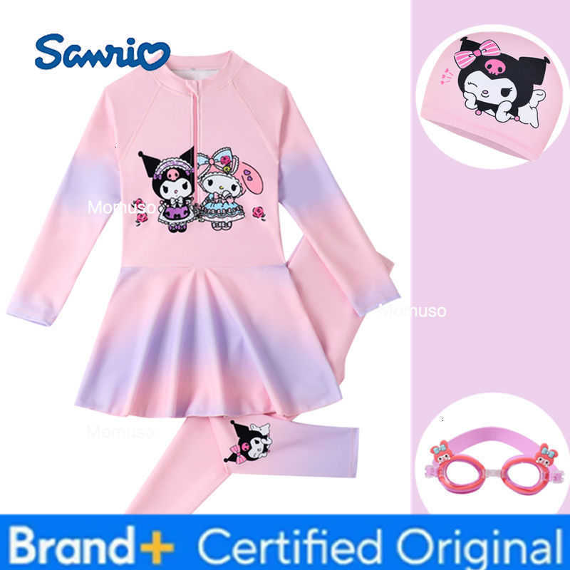 Sanrio Anime Kuromi Children Swimwear Long Sleeve Pant Set Melody Sunscreen Cute Cinnamoroll Swimsuit Quick Dry Swim Clothes Girls Gift H260227-image-1095749774