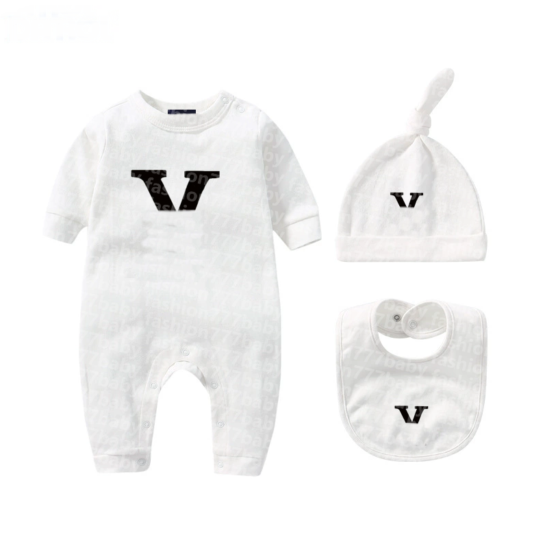 In stock newborn kids Rompers baby Boys girls Fashion designer print luxury pure cotton pyjamas crawl suits jumpsuit Hat bib 3-piece set