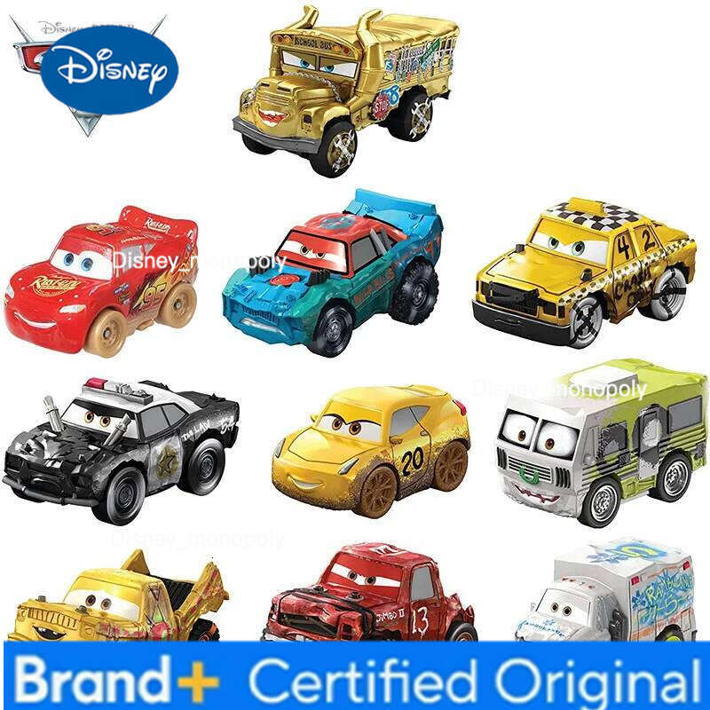 Disney 10pcs Original Pixar Cars 3 Mini Diecasts Toy Vehicles Golden School Bus Miss Fritter Lightning McQueen Metal Car Toys H260228-image-1095918606