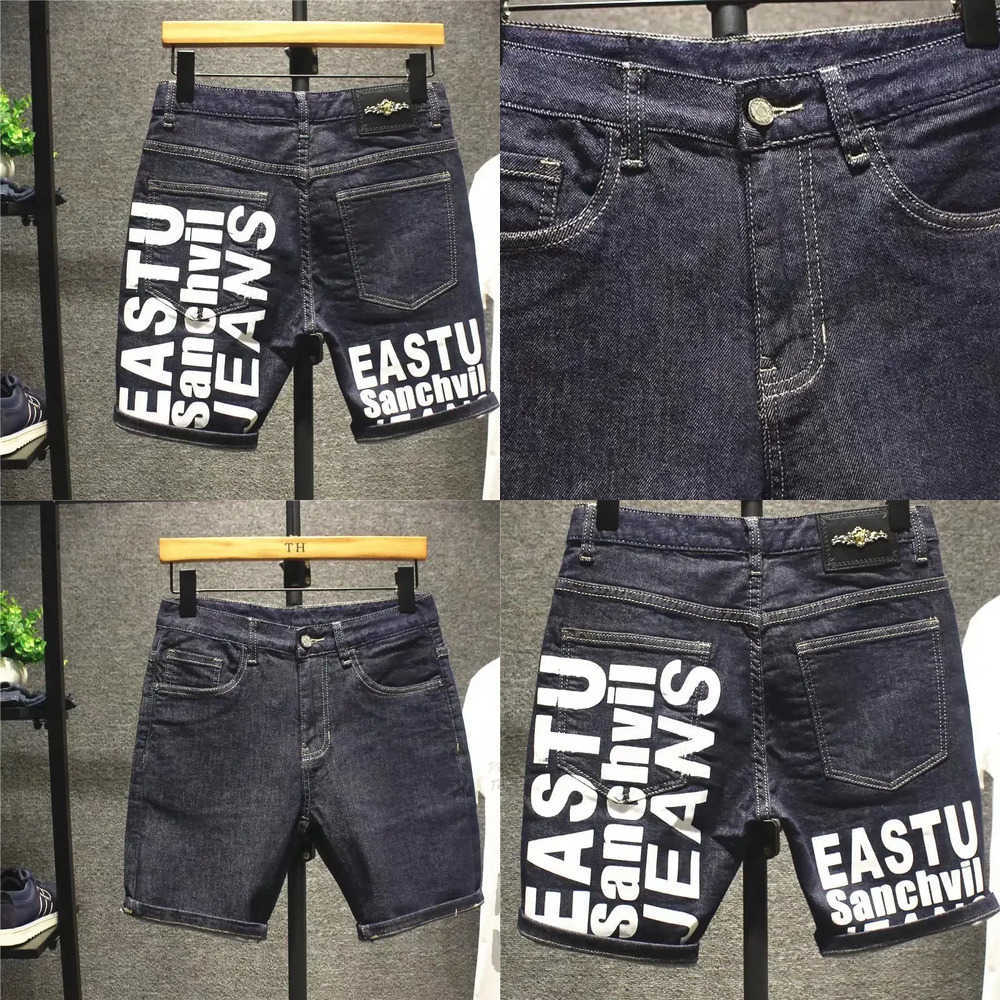 Été 2023 nouvelle lettre coréenne imprimée luxe mode jean mince classique Cowboy hommes décontracté bleu petit ami rue classique Shorts Z260228BD
