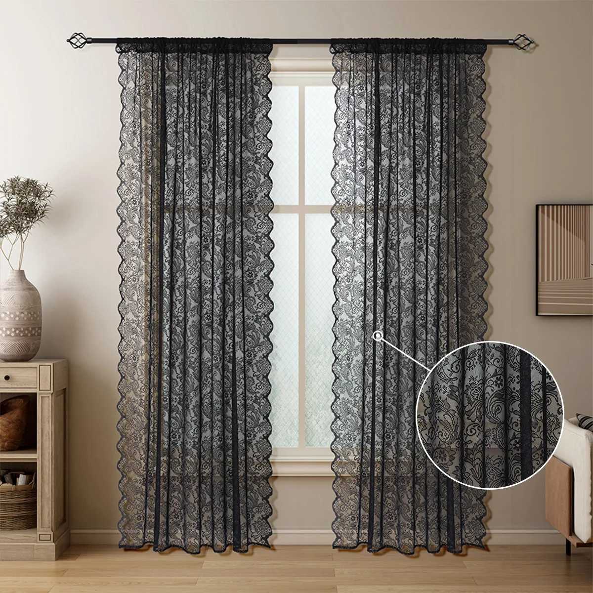 Sheer Curtains Phoenix Tail Flower Woven Lace Curtains Semi Blackout Window ScreenRoom Vintage DecorationPhotography Scene Decoration S260227-image-1095917773
