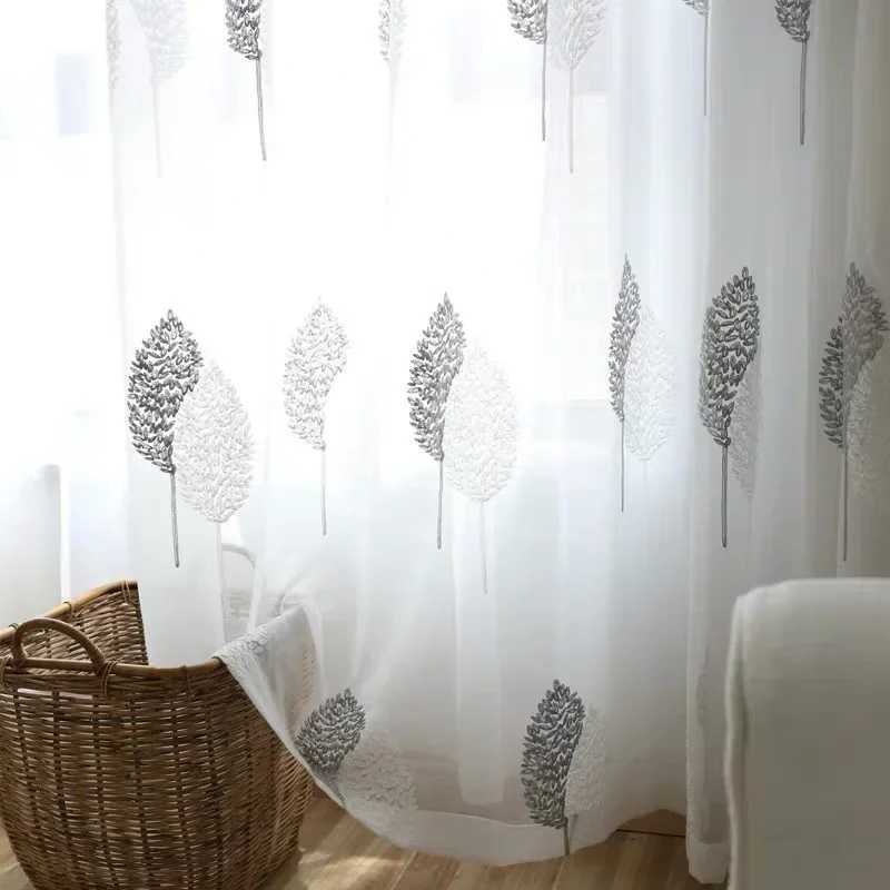 Sheer Curtains 1PC Tree White Sheer Tulle Curtains for Living Room Balcony Bedroom Translucent Modern Embroidered Curtain Gauze Window Screen S26-image-1095918312