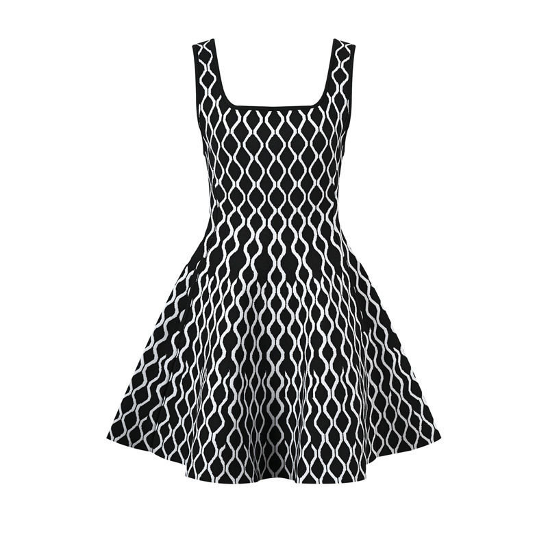 Robes décontractées d'été Femmes Mode Plaid Poche latérale Tricoté Mini Robe Élégante Dos Nu Sans Manches Plissée A-ligne Robes Sexy S-L