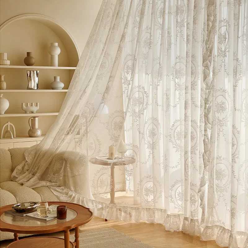 Romantic French White Floral Ruffled Lace Sheer Curtains For Bedroom Girls RoomWindow Tulle Drapes Kitchen Wedding Decoration S260227-image-1095842822