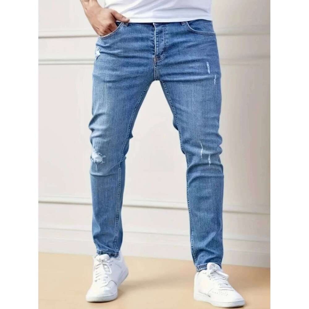 Men's Slim-Fit Stretch Jeans - Vintage Five-Pocket Light Blue | Retro Style, Modern Fit for Fall Transition Z260227