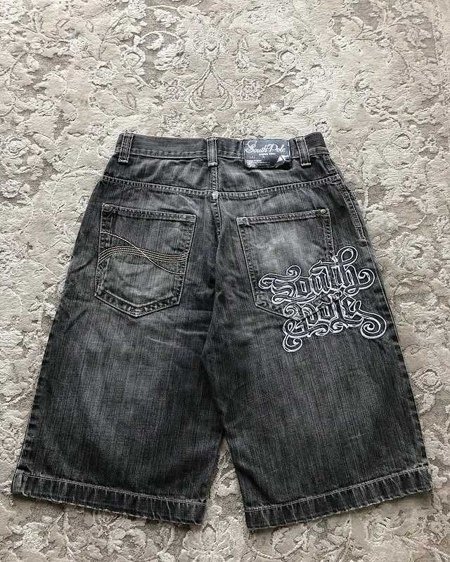 Southpole New Y2K Shorts mens American Hip-Hop Baggy Overalls Unisex Retro Harajuku Street Wear Oversized Printed Denim Shorts Z260228