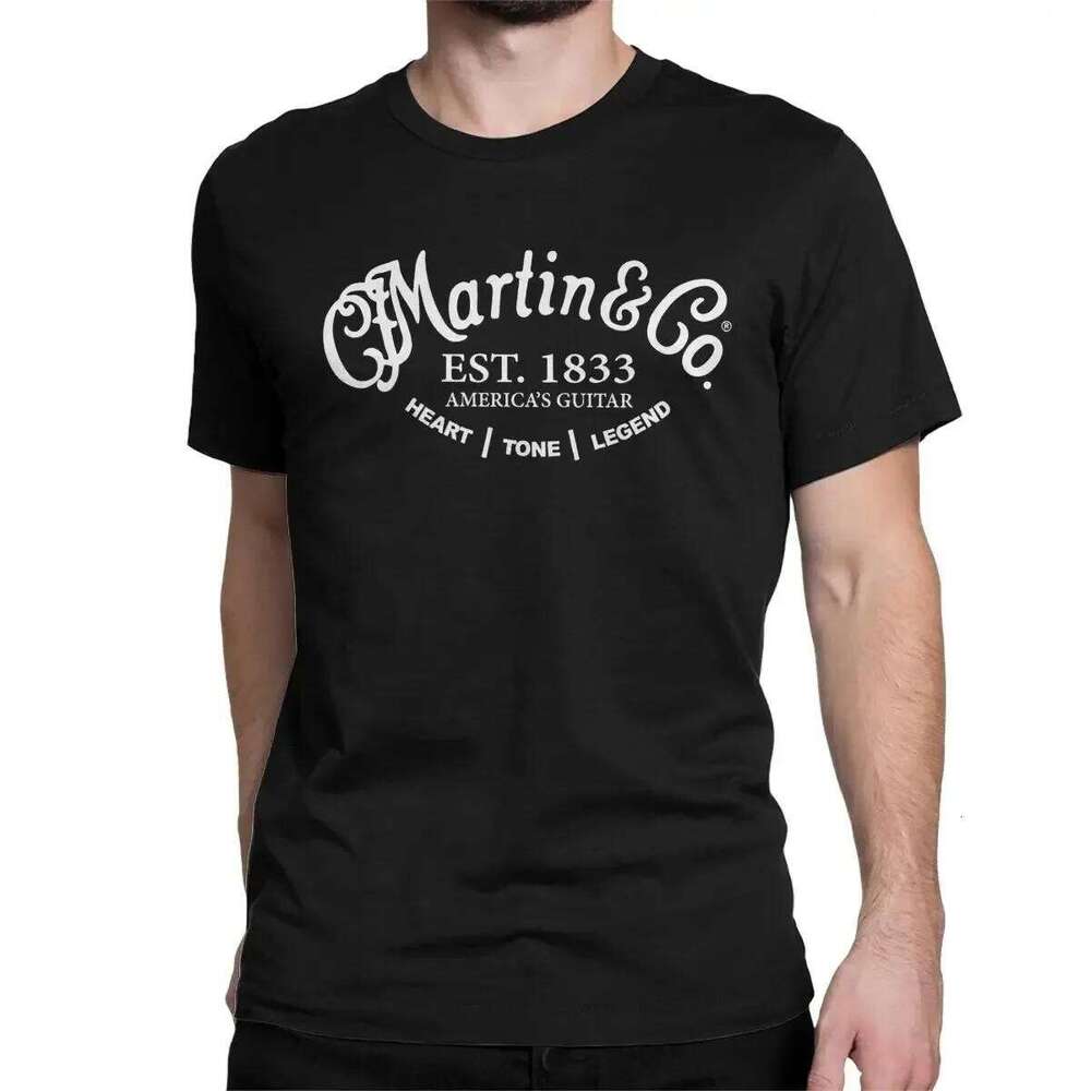 T-shirt noir hommes manches courtes Cool Tee Hip Hop Streetwear 2024 offre spéciale été 100% coton nouveau MartinCo guitare Logo Crewneck C260228