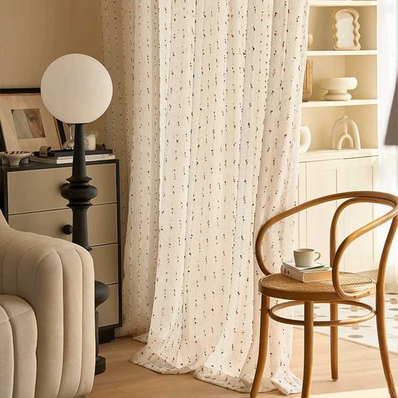 Retro linen-textured sheer curtains with colorful jelly bean pattern easy to hang suitable for bedroom and living room S260227MQ1J-image-1095922639