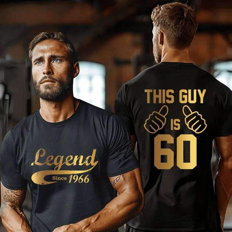 Vintage Style Men's 60th Birthday Legend Since 1966 & THIS GUY IS 60 Graphic Tops Short Sleeve Tees Casual Daily Wear C260228