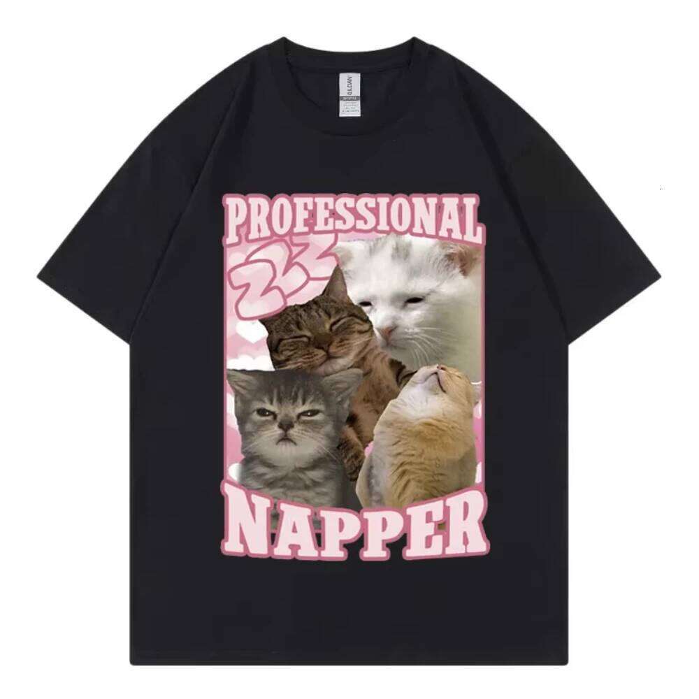 Professional Napper Funny Cat Meme T-shirt Kawaii Fashion Short Sleeve Men Women T-shirts High Quality Cotton Clothing Tee Shirt C260228