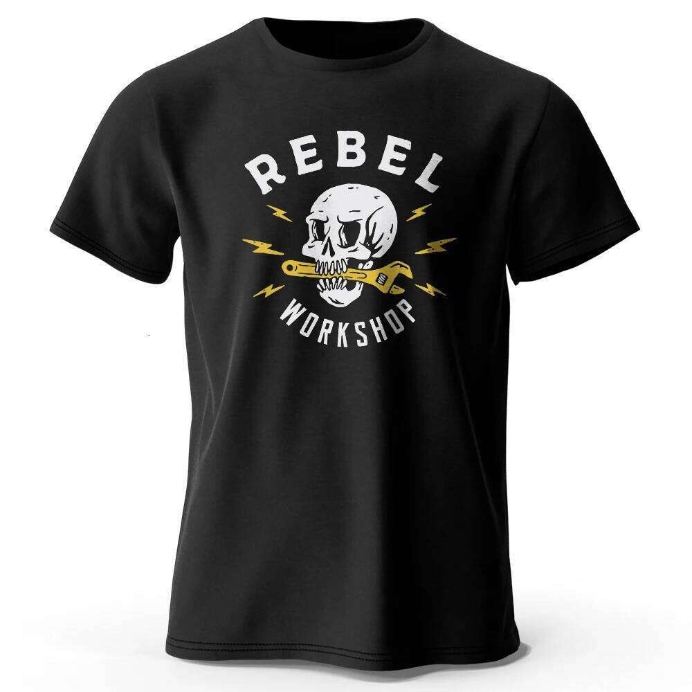 Rebel Workshop Print, T-shirt de conception graphique originale, t-shirts d'été confortables et décontractés pour les activités quotidiennes des