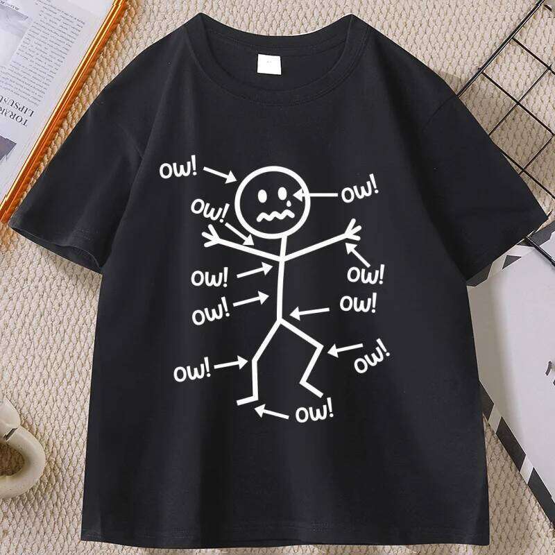 Funny Stick Figure Ow T-Shirt Sarcastic Pain Humor Tee Man Printed Graphic Tees Streetwear Clothing Men's Clothes C260228