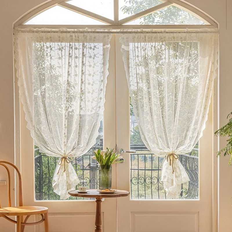 Lace Kitchen Curtain Swaying Beige Sheer Curtains for Living Room Bedroom Window Treatment Short Vintage Floral Embroidery 1 PC S260227DIKP-image-1095922585