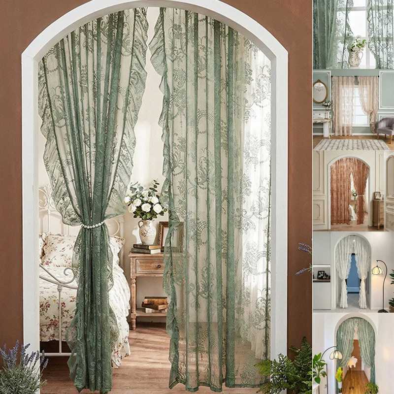 Sheer Curtains 1/2pcs Spring New French Lace Pole Top Curtain Translucent Door Curtain Living Room Partition Bedroom Atmosphere Window Screen S26-image-1095918459