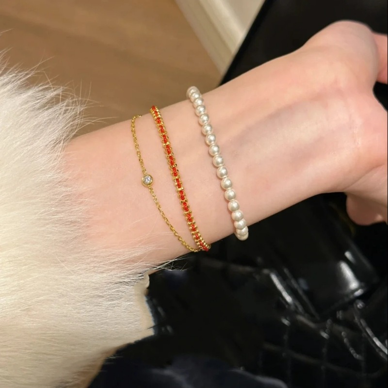 Handmade Woven Double Layer Red Rope Bracelet For Women Minimalist Lucky Red String Autumn Winter Fashion Lightweight Adjustable Wrist Jewelry-image-1103940031