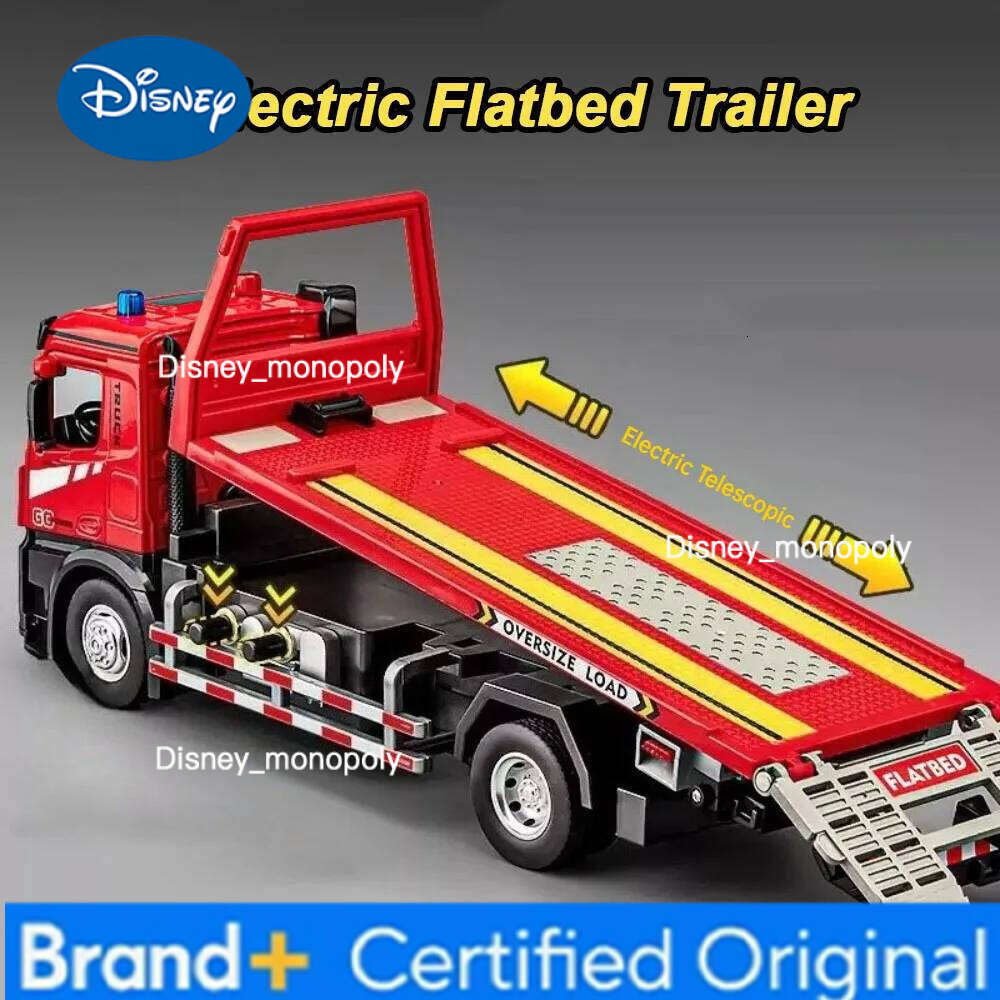 Disney 1:24 Electric Flatbed Trailer Cement Pump Truck Model Toys Diecast Alloy Car Doors Opened Sound Light Vehice Children's Boy Gift H260-image-1095919499