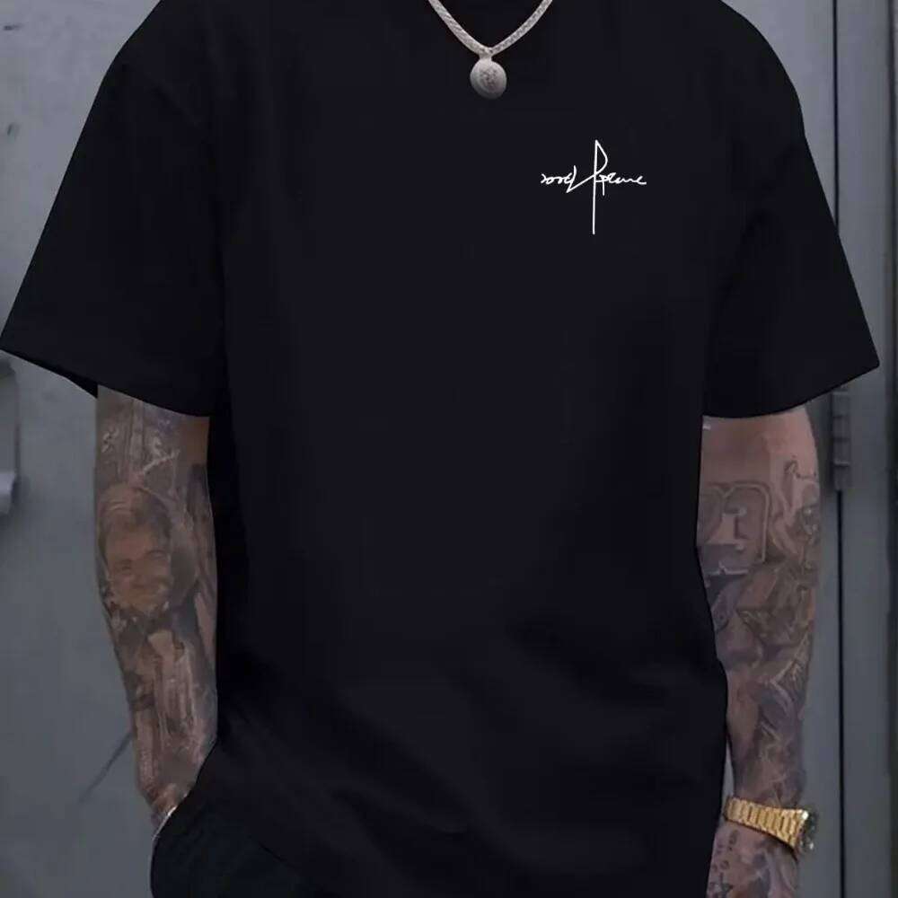 2026 Spring New Style Men's Pure Cotton Casual Sport Loose Large-Sized Letter Print Comfortable Round-neck Short-Sleeve T-shirt C260228