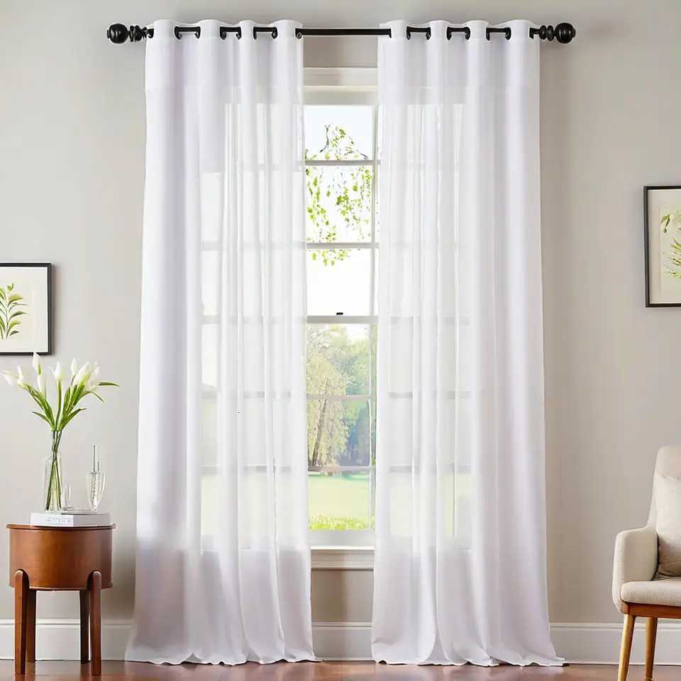 2 Panels Set White Sheer Curtains Drapes Grommet Top Light Filtering for Living Room Bedroom Window Elegant Treatments S260227-image-1095842255