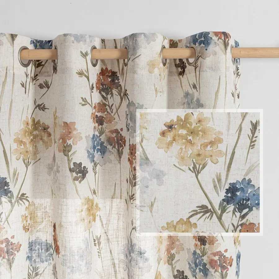 Sheer Curtains Floral Curtains 72 inch for Living Room Linen Semi Sheer Light Filtering Privacy Protect Lightweight Drapes Decor Farmhouse Soft S-image-1095919078