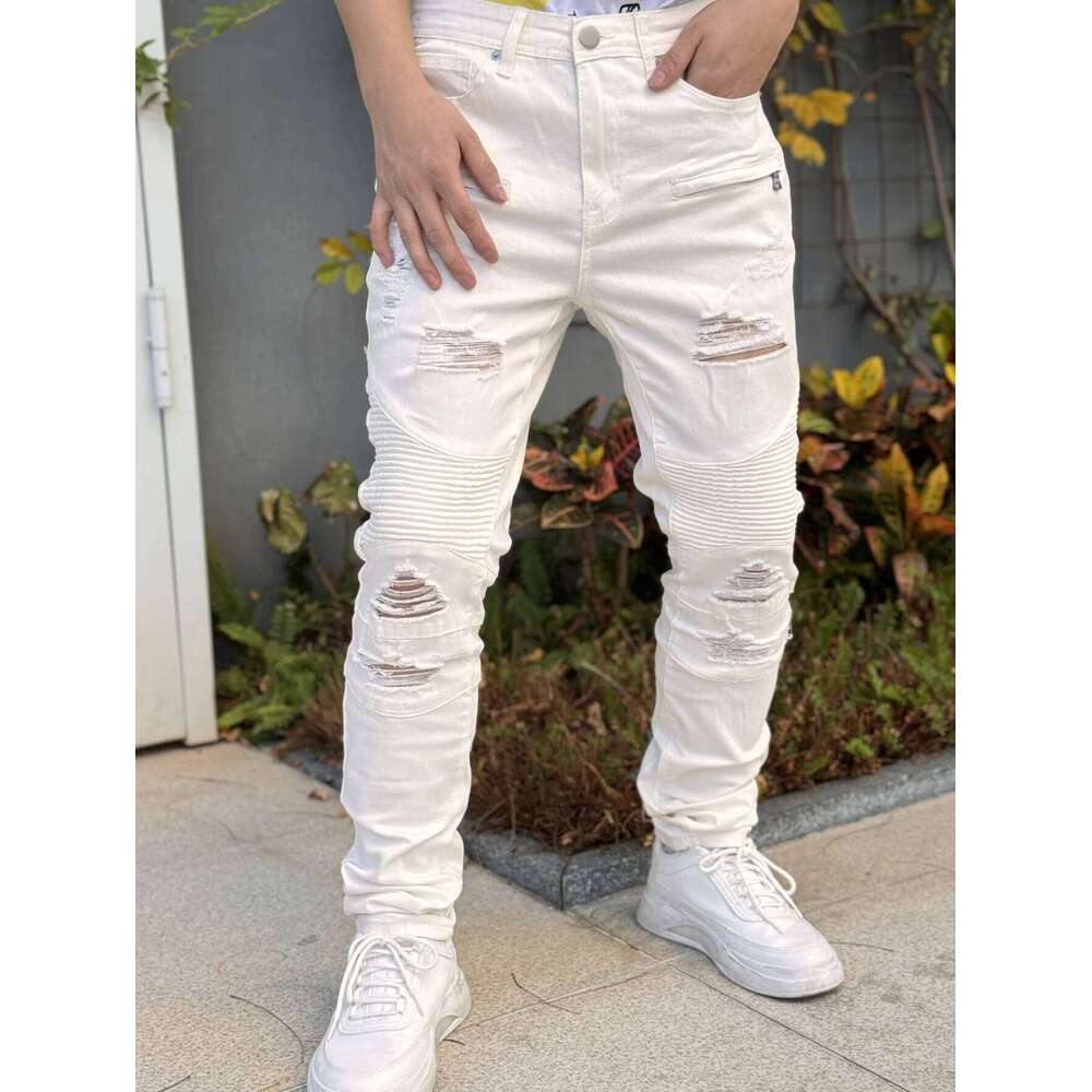 Short évasé pour hommes, Collection Patchwork, Cool et élégant, pantalon décontracté d'inspiration Hip Hop, tissu mélangé de coton blanc, Z260227