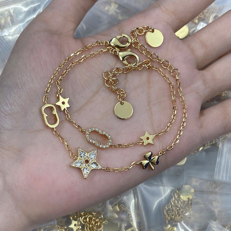 18K Gold Diamond Star Double Chain Bracelets Pentagram women Designer Bracelet Elegant Stainless steel High version lady Jewelry charm bracelet 142