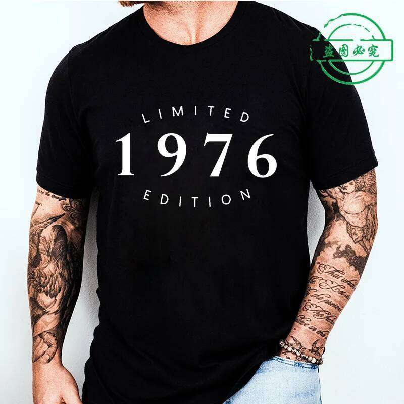 T-shirts d'été pour hommes Édition limitée 50e 1976 T-shirt imprimé, T-shirt à manches courtes à col rond, Vêtements décontractés unisexes d'anni
