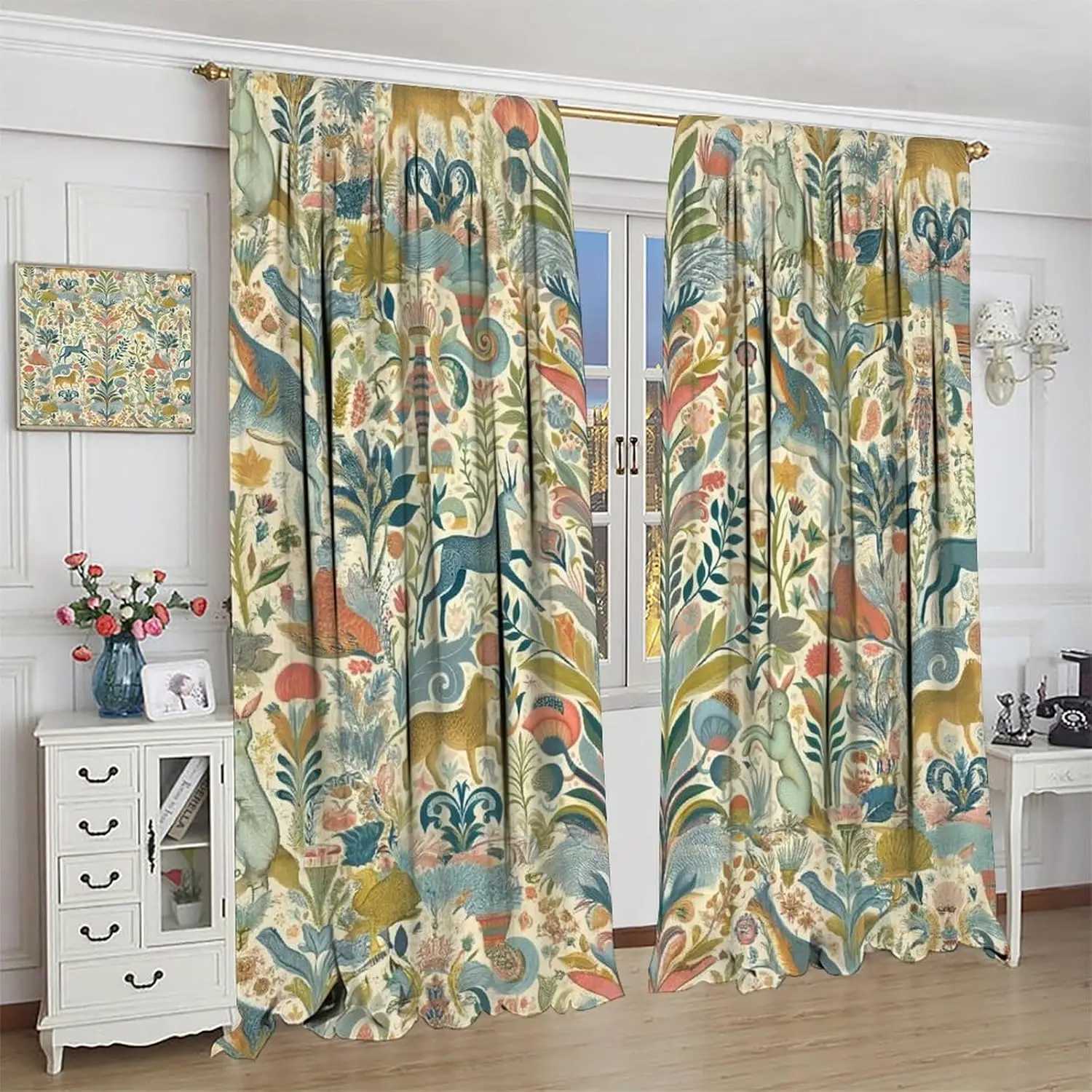 Sheer Curtains Vintage Flower CurtainsWilliam Morris Art Print Retro Plant Bird Window Drapes for Bedroom Living Room Kitchen Cafe Decor S260227-image-1095917814