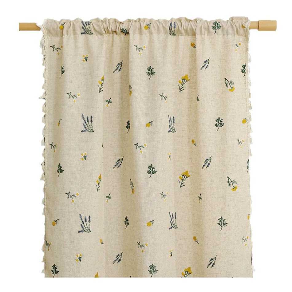 Sheer Curtains Cotton Linen Embroider Curtains Road Pocket Shade Curtain Tassel for Kitchen Bedroom Living Room Bay Window Cabinet Curtain S26022-image-1095918994