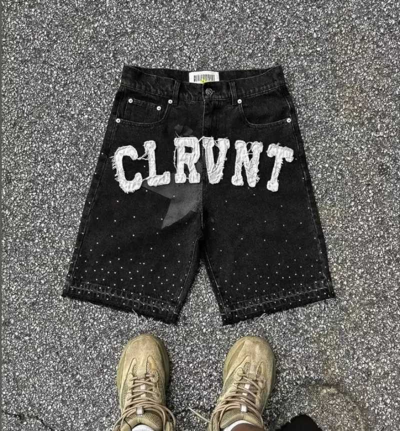 Mens Street Letter Patchwork Embroidered Jeans Stars Summer Harajuku Rock Hip Hop Diamond Pants Mens Personalized Design Shorts Z260228