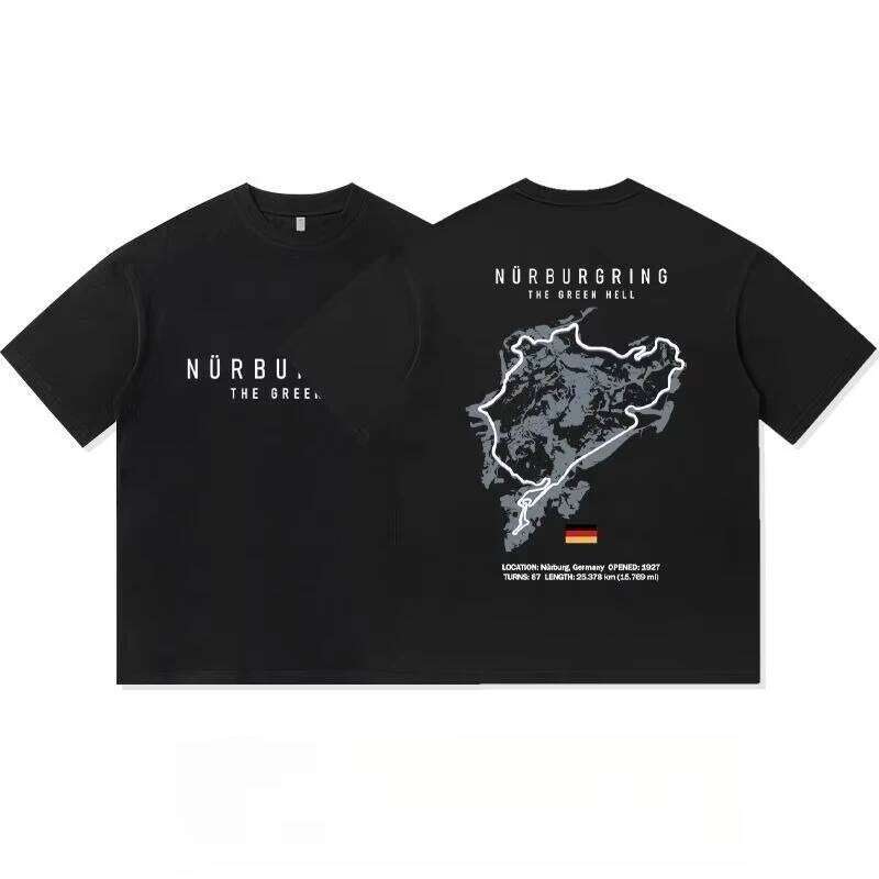 Nrburgring Track Print Culture modifiée T-shirt à manches courtes pour hommes, ample, décontracté, pur coton, vêtements pour passionnés de voitur