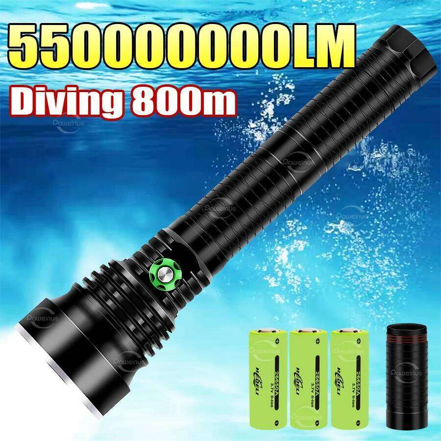 Most Powerful LED Flashlight Super Bright Underwater Lantern Professional 800M Dive Torch IPX8 Scuba Diving Light Z260228
