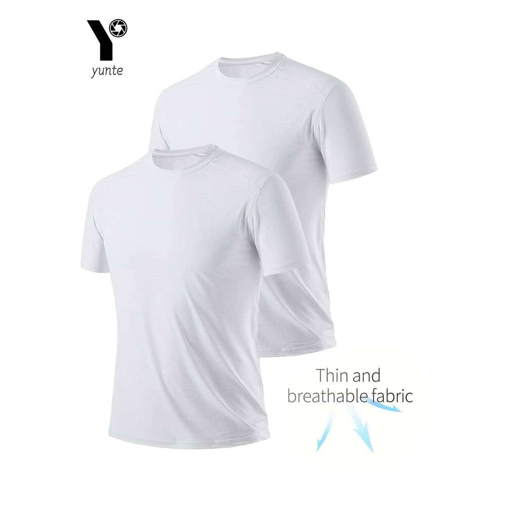 T-shirt à col rond 2 pièces blanc ultra-léger pour hommes, séchage rapide, respirant, absorbant la transpiration, adapté à la salle de fitness et