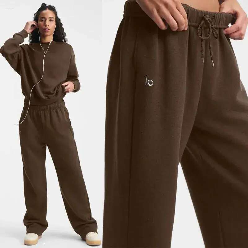 Women's Tracksuit Set: Loose Fit Straight Leg Sweatpants & Crew Neck Pullover - Yoga, Lounge, Activewear H260228