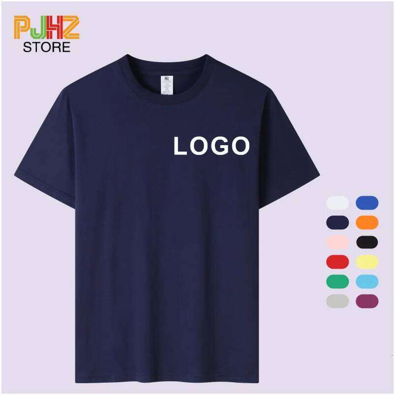 T-shirt 100% coton Logo personnalisé Col rond Hommes et femmes Casual Tee-shirt à manches courtes Conception de groupe personnel Imprimer Broderi