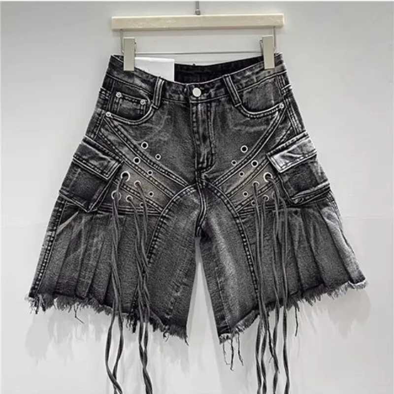 Streetwear américain Vintage industrie lourde trous lavés et bavures short en jean Y2 gothique vieux pantalon Joker décontracté multi-poches Z260