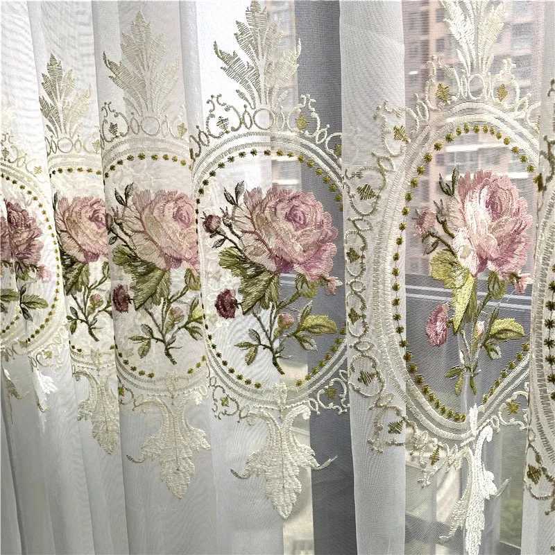 Sheer Curtains American Luxury Peony Embroidery Tulle Curtain For Living Room European Elegant Flower Embroidery Sheer Voile Drapes For Bedroom S-image-1095918904