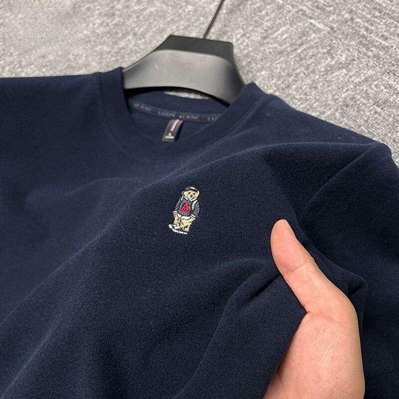 New DesignFashion Teddy Bear Embroidered Short Sleeve T-Shirt Men Summer 100% Cotton Breathable Korean Youth Casual Round Neck Top