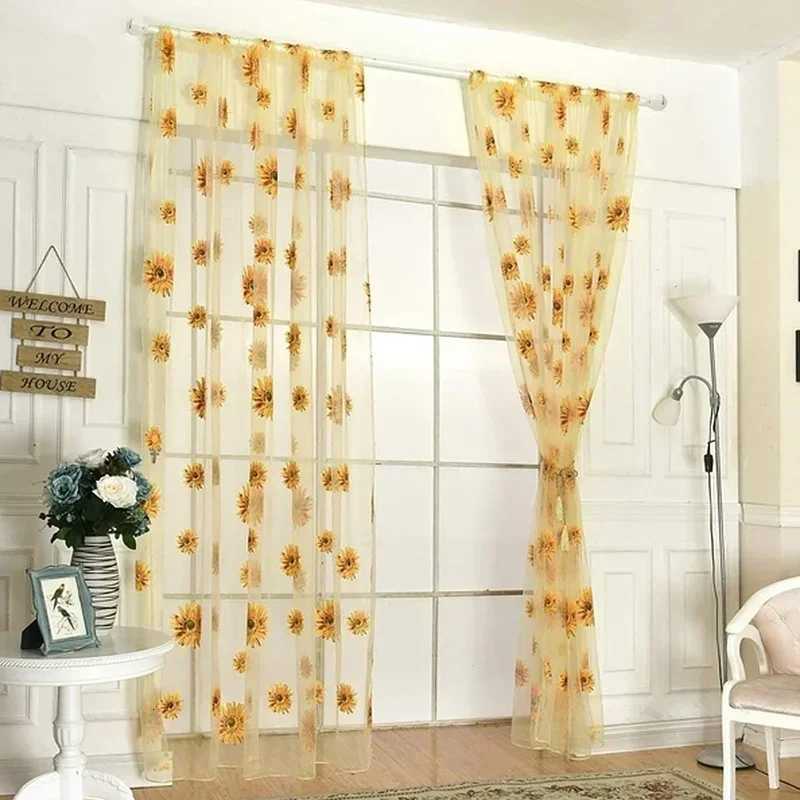 Sheer Curtains 100200 Cm Sunflower Summer Tulle Curtains Living Room Bedroom Kitchen Window Panels New Home Decoration S260227-image-1095918506