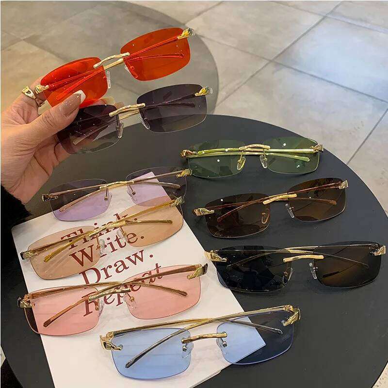 Sunglasses For Women Designer Luxury Rimless Prescription Eyewear With Leopard Pattern Metal Frame Gold And Blue Color Daily Travel