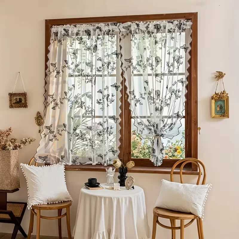 Sheer Curtains 1pc Country Cottage Floral Butterfly Embroidered Breathable Curtain Suitable for Living Room Bedroom Balcony Kitchen Decor S260227-image-1095919368