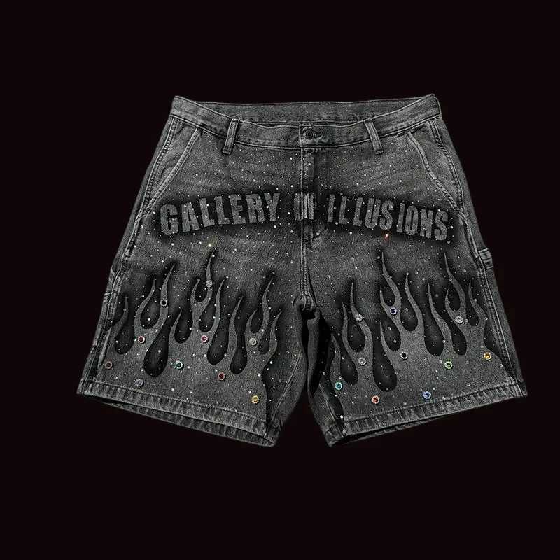 Fine Flash Fashion Design Element Personality Denim Shorts High Street Trend Couple Retro Style Shorts 2025 Jean Shorts Z260228