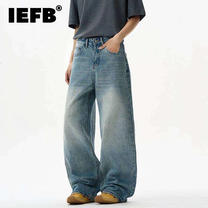 IEFB nouvelle mode hommes Denim pantalon été Style américain hommes à la mode Baggy jambe droite longueur de plancher lavé bleu jean 9W2864 Z2602